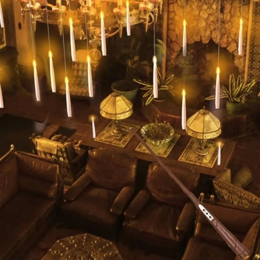 Flickering Warm Light Flameless Floating LED Candle with Wand Remote Battery Operated Window Taper Candle Set for Theme Party B