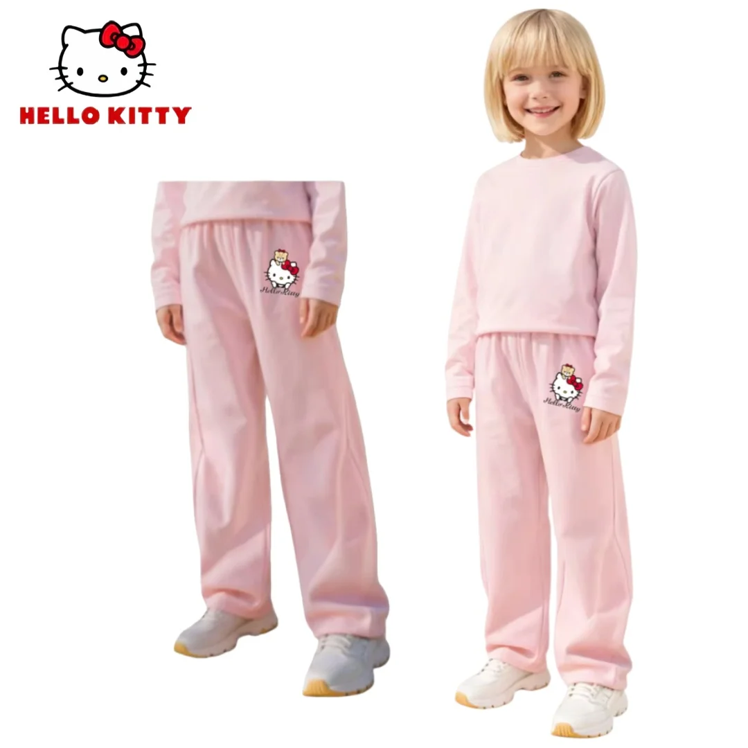 

Детские спортивные штаны с принтом Hello Kitty, удобные дышащие повседневные брюки из хлопка для девочек