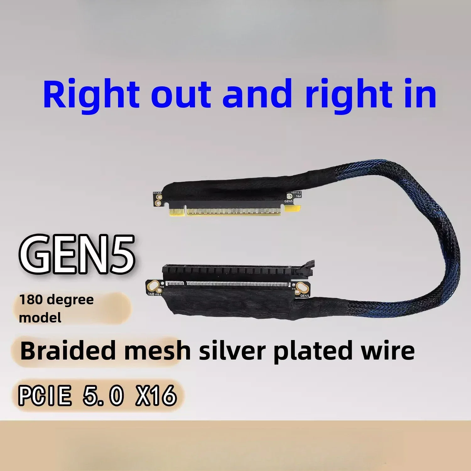 PCIE 5.0 X16 Right Out Right In Harness Silver Plated Cable GEN5 Adapter Cable High Speed Lossless Server Cable