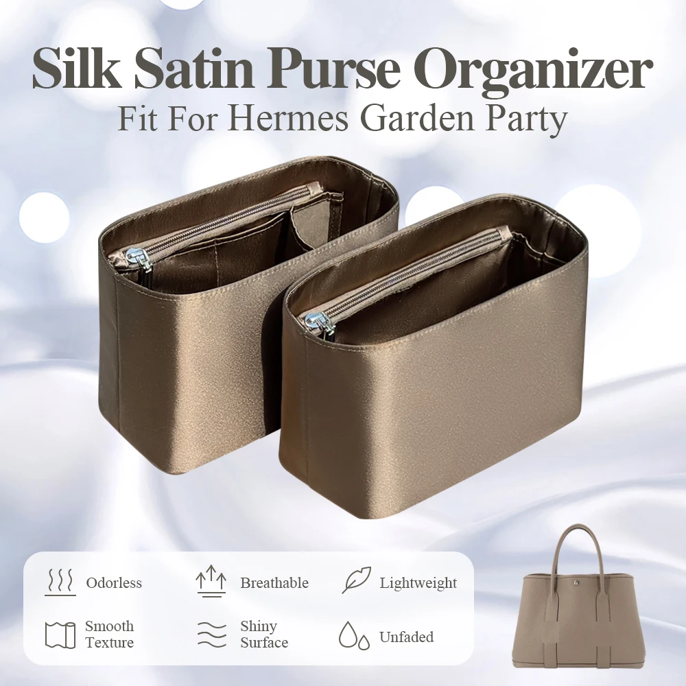 Silk Satin Purse Organizer Insert Fit for Hermes Garden Party Handbag Mini Inside Storage Bag Makeup Inner Liner Bag In Bag