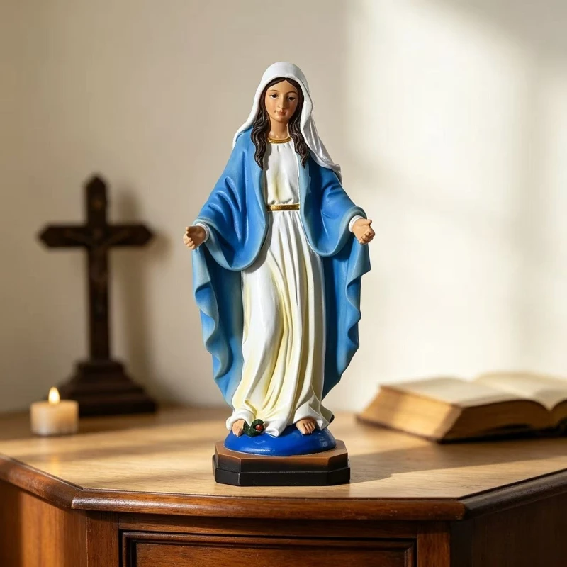 Our Lady of Grace Hand Painted Resin Statue Catholic Virgin Mary Figurine Religious Art Craft Desktop Home Altar Decor Ornament