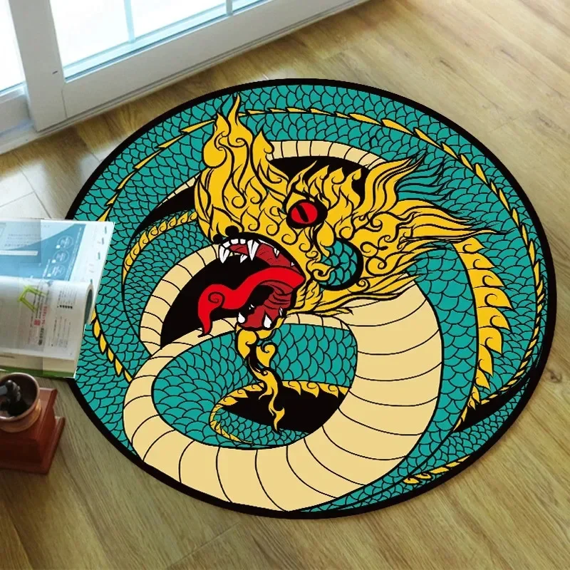 Animal pattern home decoration round carpet living room bedroom Chinese style printed floor mat bathroom non-slip floor mat