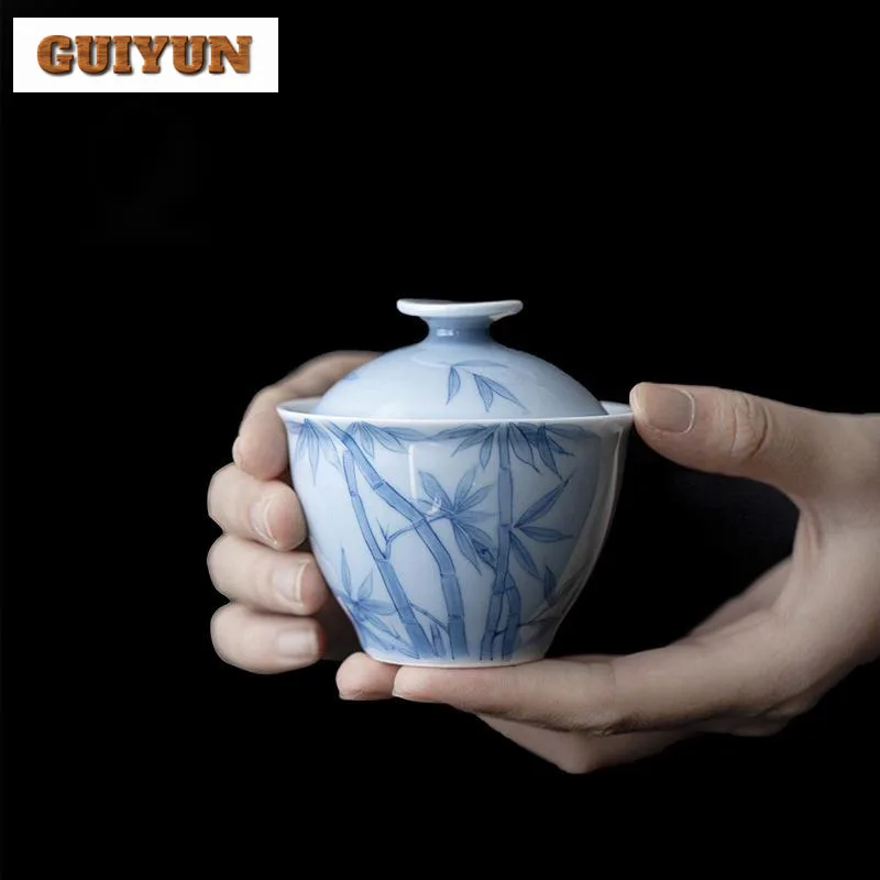 

110 мл ручная роспись синий бамбук Gaiwan Boutique не горячий чай тюрен чай пивоваренный чехол чаша китайские аксессуары в подарок