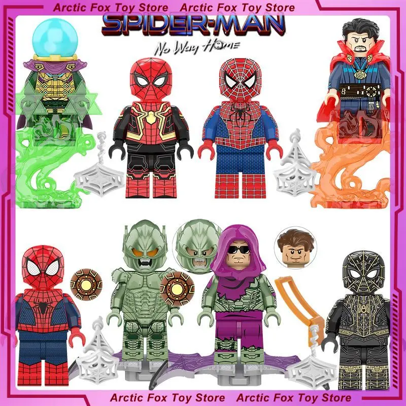

SpiderMan Anime Figure Green Goblin Mysterio Doctor Octopus Peripheral Plastic Assembling Building Blocks New Year Gifts Toys