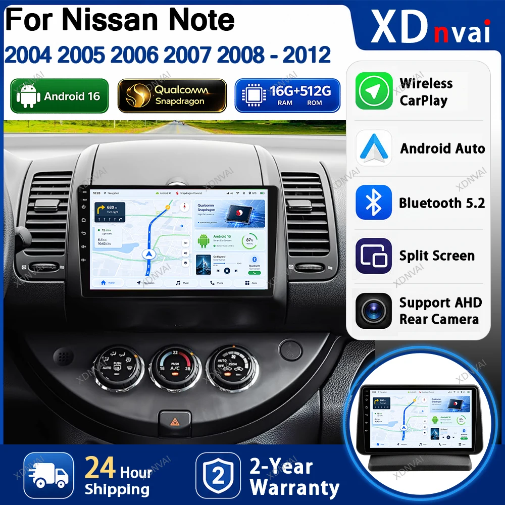 Android 16 Car Radio For Nissan Note 2004 2005 2006 2007 2008 - 2012 Multimedia Video Player DSP Audio Auto Navigation Carplay