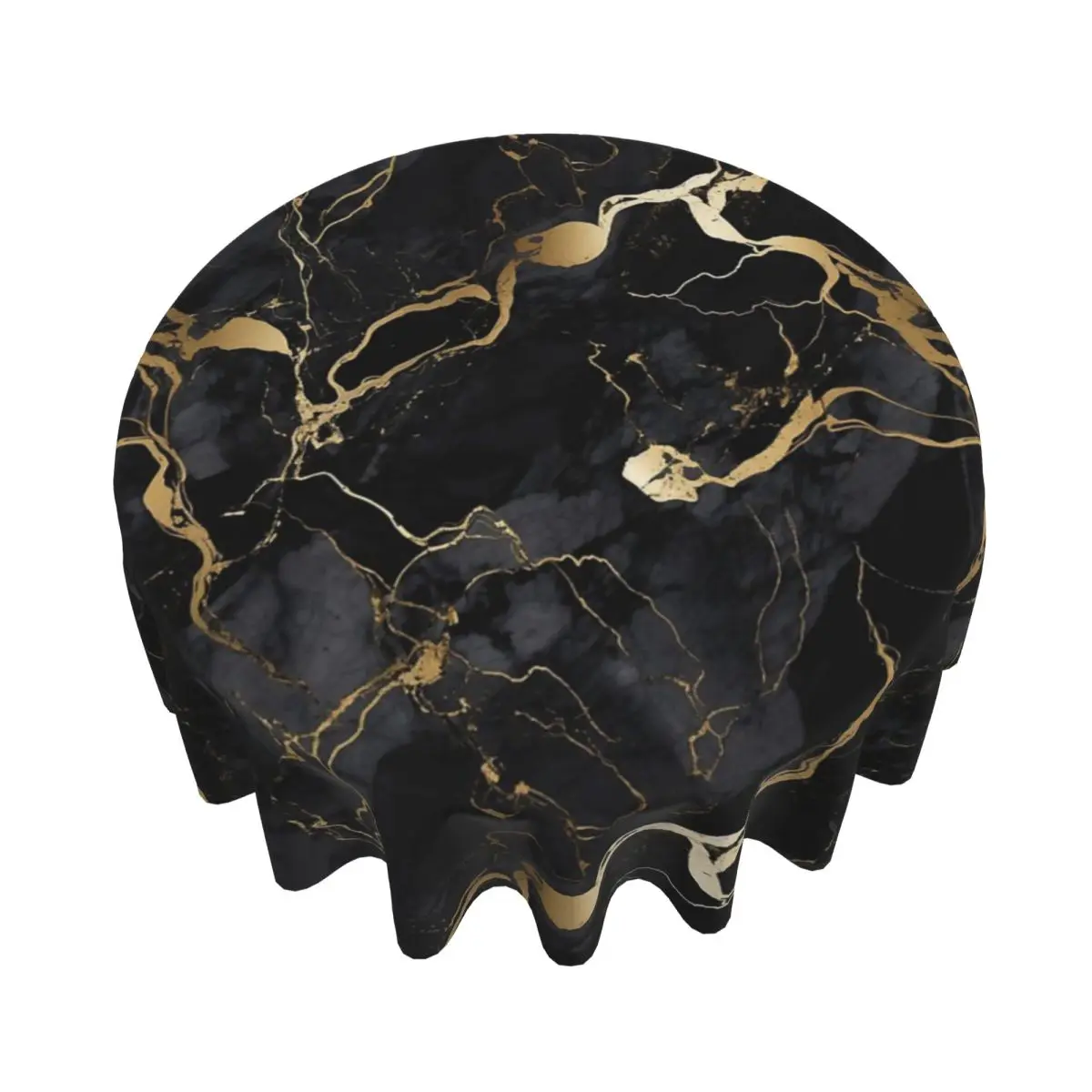 Classic Black And Gold Marble Waterproof Round Tablecloth Oilproof Table Cloth for Kitchen Events Dining Table Cover 60 inches