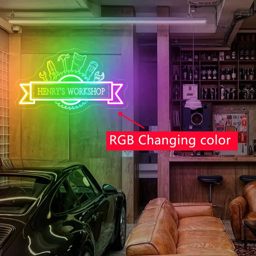 Personalized Workshop Garage Neon Sign Custom Workshop Wall decor Garage Entrance Neon Worker Dad Gift