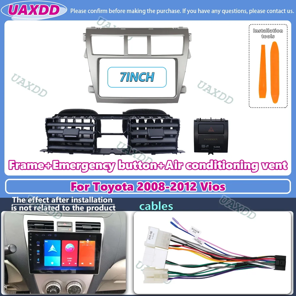 

Для Toyota VIOS 2008-2012 годов 7 дюймов AIR VENT Yaris Vitz Belta кнопка аварийного освещения салона автомобиля аксессуары переменного тока 2 DIN рамка решетка