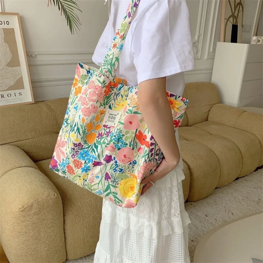 Bolso de hombro de gran capacidad para mujer, bolsos de compras de tela de algodón Floral Vintage, bolsos de mano para libros, moda