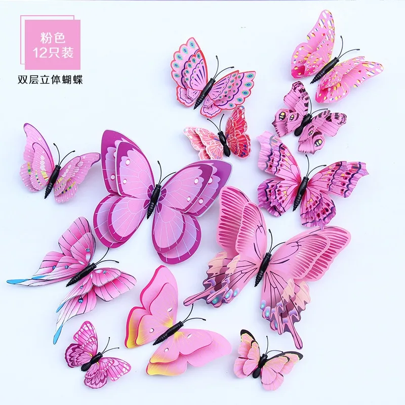 12Pcs Butterfly Fridge Magnet Refrigerator Magnetic Sticker 3D Cute Colorful Creative Message Board Reminder Home Decoration