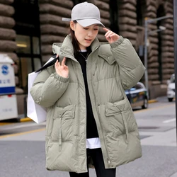 Women's Down Jacket with Zip, Korean Version of The Leisure Warm Coat, Parka Coat, Medium Length, Fashion, New, 2024