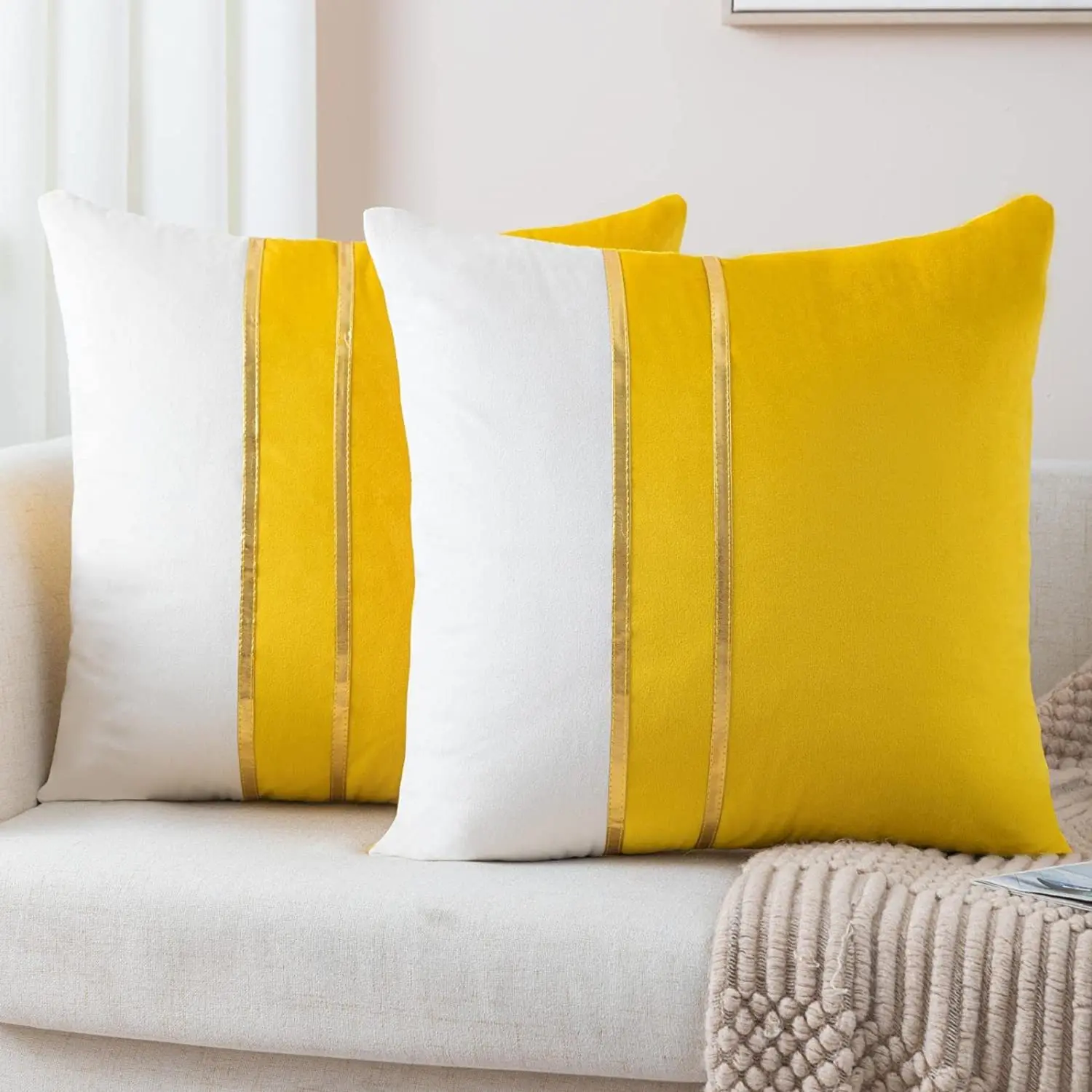 

Nordic Luxury Golden Stripe Pillow Cover | Velvet Back Support Cushion for Bed Car Sofa | Elegant Decor