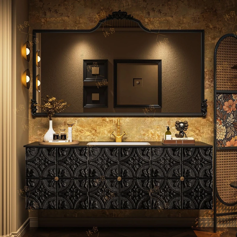 

French bathroom cabinet ceramic integrated basin bathroom white washstand bathroom cabinet face hand basin cabinet combination