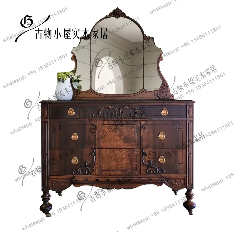 

French solid wood carving flower dressing table/light luxury carving neoclassical retro dressing table/customizable