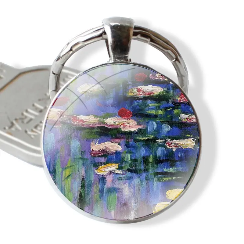 25mm Glass Cabohcon Keychain Key Rings for Women Men Jewelry Gift Oil Painting Claude Monet Design