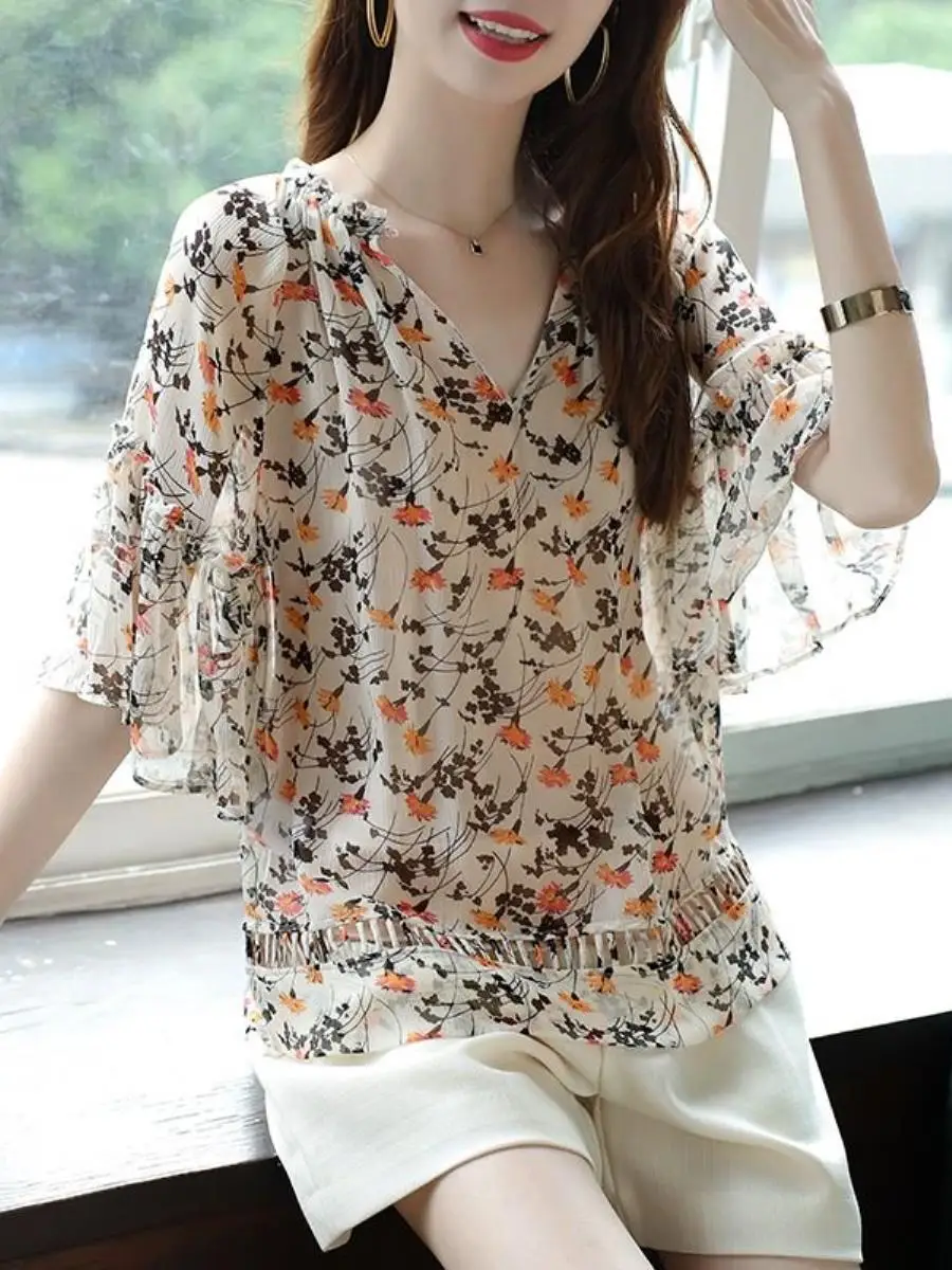 elegante-blusa-feminina-de-verao-com-decote-em-v-manga-de-renda-floral-bolso-e-lenco-quadrado-fino-–-novo-estilo-para-negocios-e-moda
