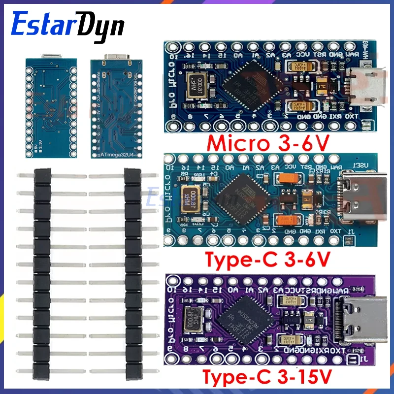 Estardyn MICRO/TYPE-C USB ATMEGA32U4 Module 5V 16MHz Board For Arduino ATMEGA32U4-AU/MU Controller Pro-Micro Replace for arduino