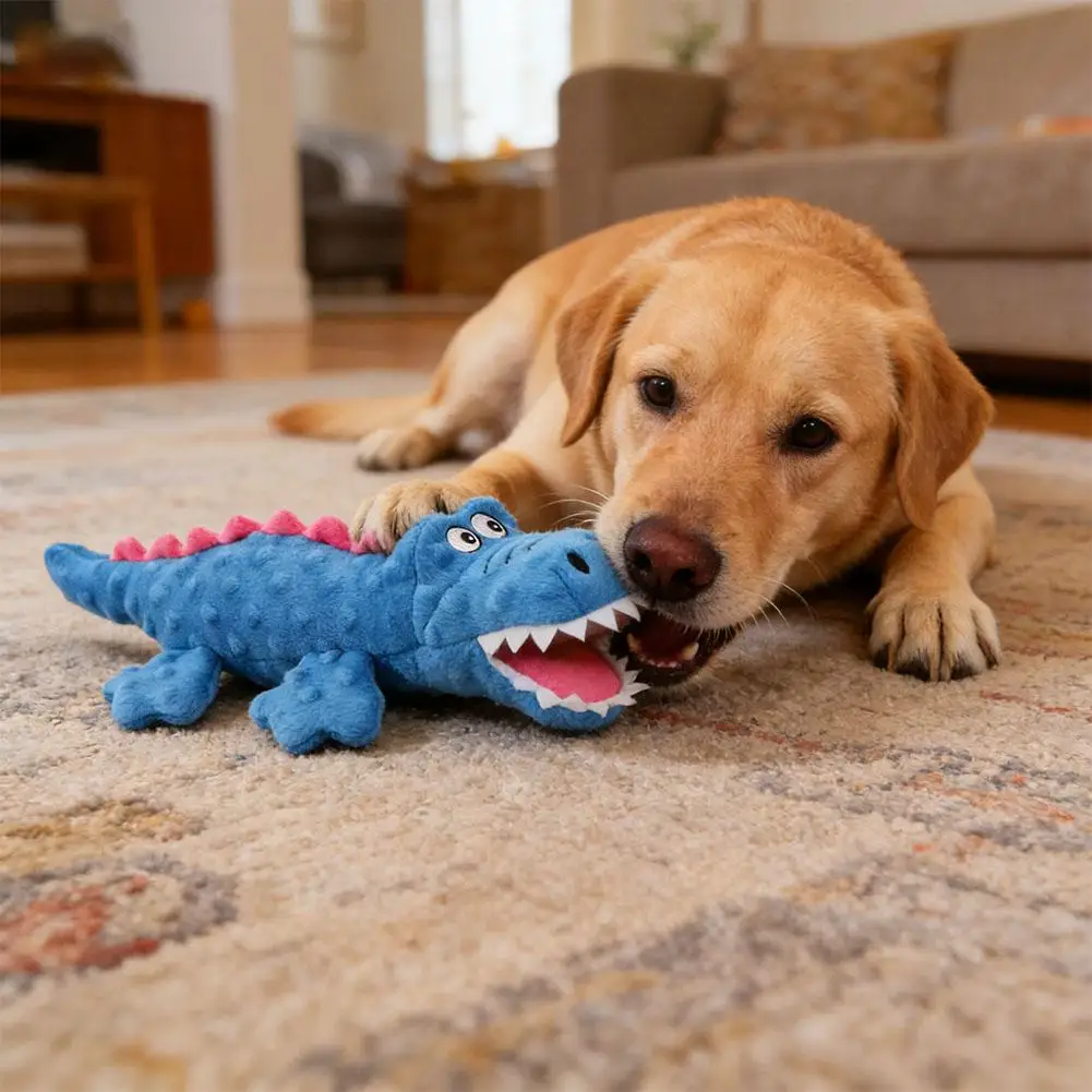 Plüschspielzeug zum Zähneknirschen für Haustiere, Geräuschsimulation Krokodil, 3 Farben, bissfest, niedliches Cartoon-Spielzeug, Golden Retriever, Haustierzubehör