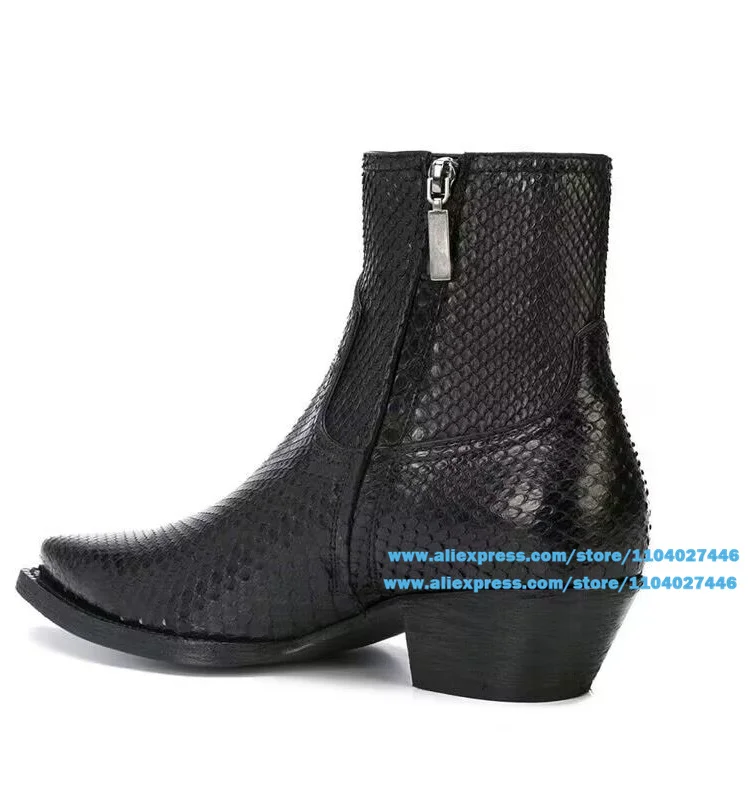 Snake Pattern Pointed Side Zipper Chelsea Boots Men's New Fashionable Personalized Trendy Height Increased Breathable Men Boots