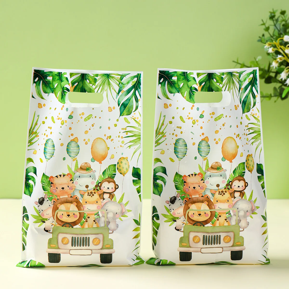 Jungle Animals Party Candy Gift Bags Biscuit Packing Bag Wild One Gift Bag for Guest Kids Birthday Party Supplies Baby Shower ﻿