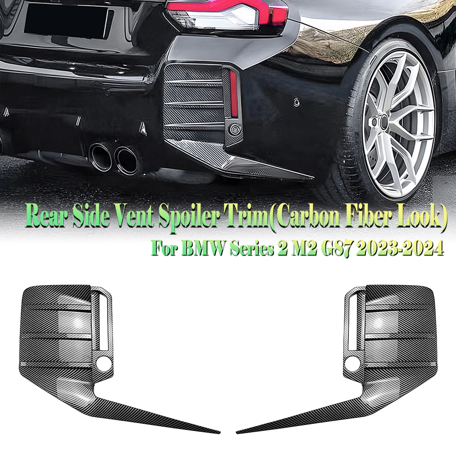 

For BMW 2 Series M2 G87 2023-2025 Rear Bumper Side Spoiler Air Vent Trim Carbon Fiber Look/Gloss Black Fog Light Frame Cover Kit