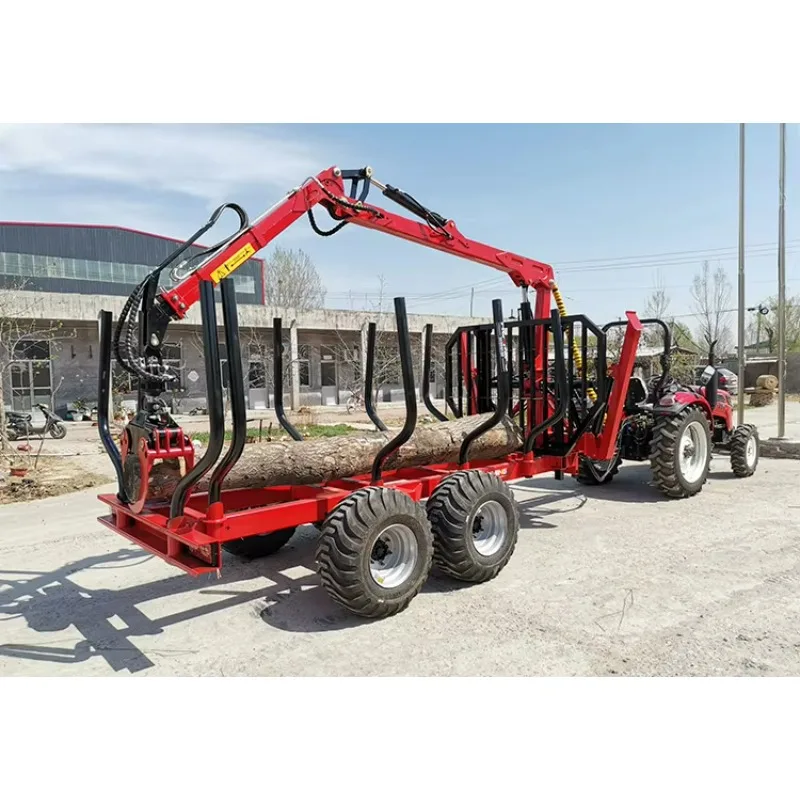 Customized Forestry Machinery Log Grabber Timber Loader Wood Log Trailer With Crane