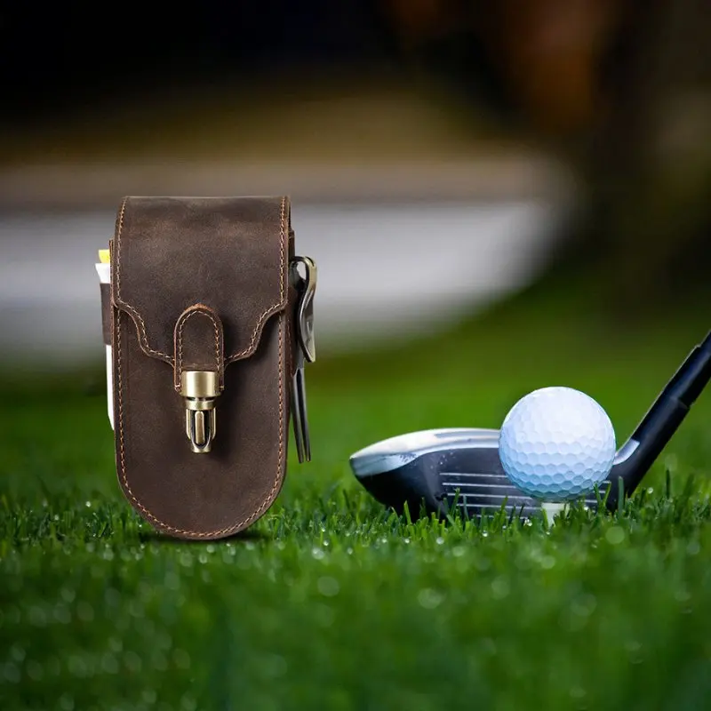 Genuine Leather Golf Ball Pouch Bag Holder Pouch Waist Belt Storage Pocket can hold up to 3 Golf Balls and 2 Tees