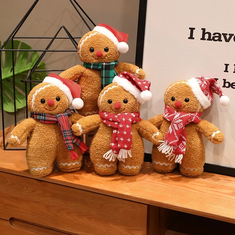 25/35cm Christmas Gingerbread Man Plush Toy Wear A Hat And Scarf Adorable Plush Doll Xmas Gifts Atmosphere Home Decor for Baby