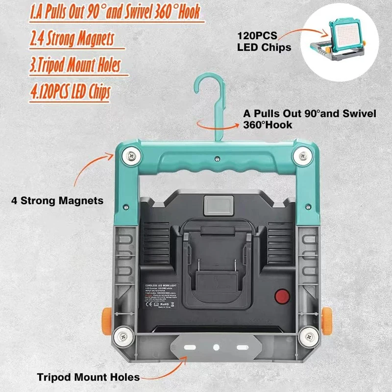Led ランプ屋外 DeWalt/マキタ/ボッシュ/ミルウォーキー 18V 20V リチウムイオン電池供給 LED 作業灯ランプ折りたたみ式車の修理