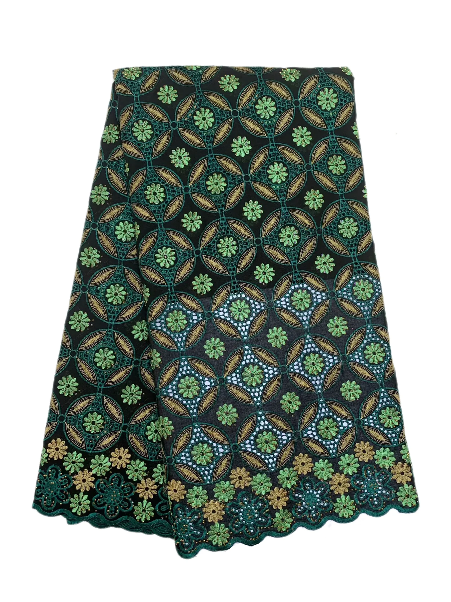 Hot African Nigeria 100% Cotton Lace Fabric With Stones High Quality Embroidery Swiss Voile Lace Fabric For Women Dresses Sewing