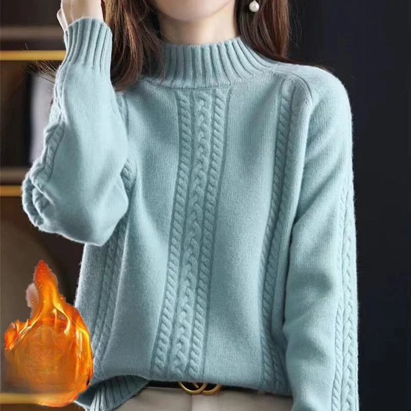 

2024 Autumn Winter Women New Turtleneck Thick Warm Pullovers Female Twist Sweaters Tops Ladies Solid Color Knitted Tops B654