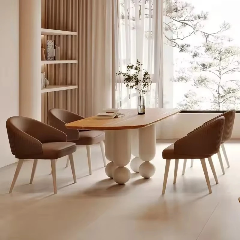 

Modern solid wood dining table with metal legs, high-quality oval 6 seats, can accommodate a restaurant