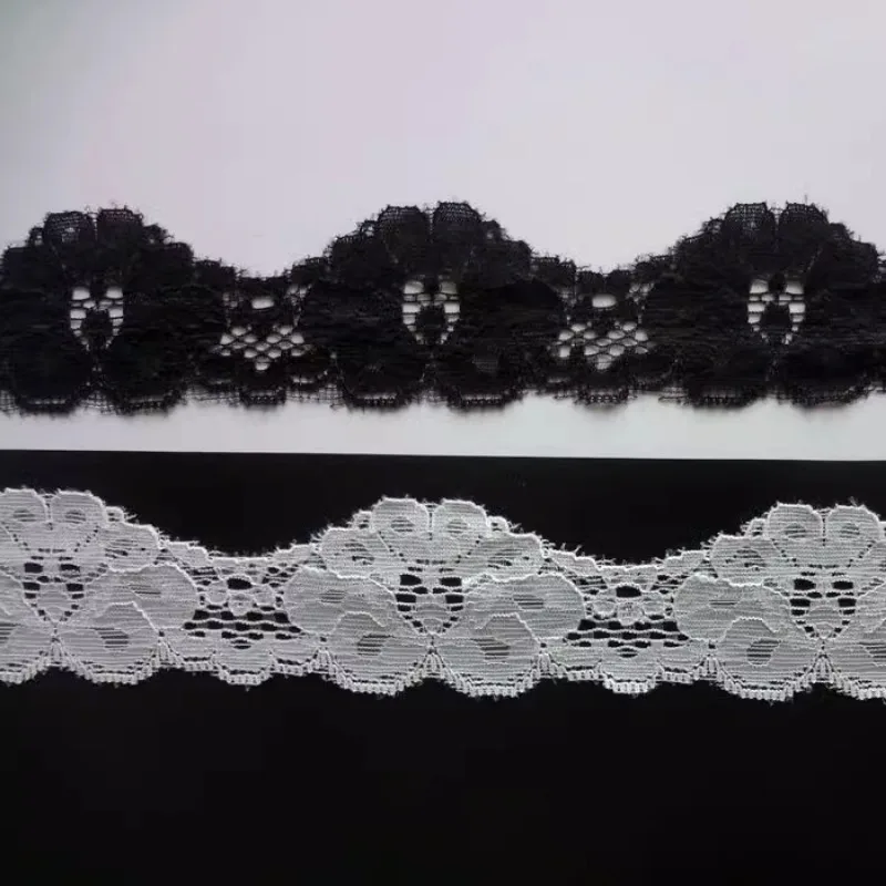 African lace fabric 2024 high quality 1yard black and white table version, wavy edges trim garments handmade elastic supplements