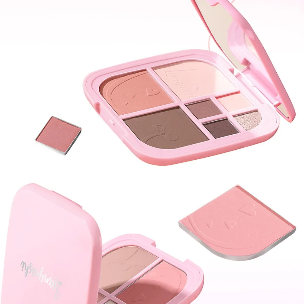 Beauty Brighten Eye Shadow Cosmetics Blush Shading Powder Highlighting Powder Disc with Mirror Art 7 Color Face Palette Body