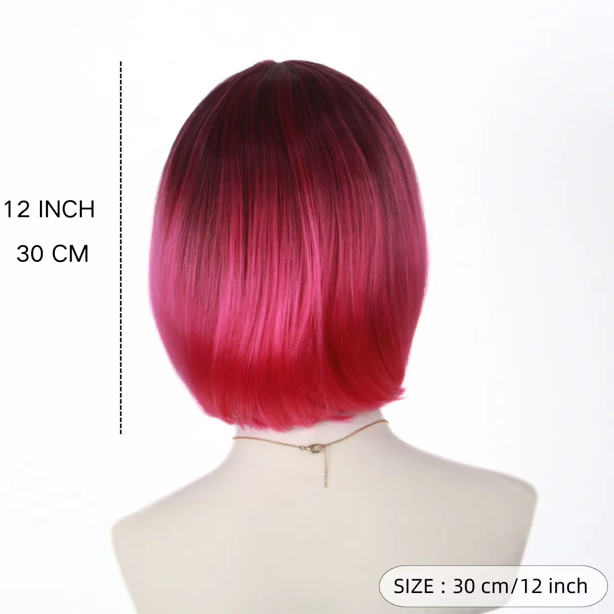 Anxin Brand Synthetic Fiber Wig: Deep Pink Short Hair Style with Bangs, Soft and Easy to Manage, Suitable for Various Activities - view 2