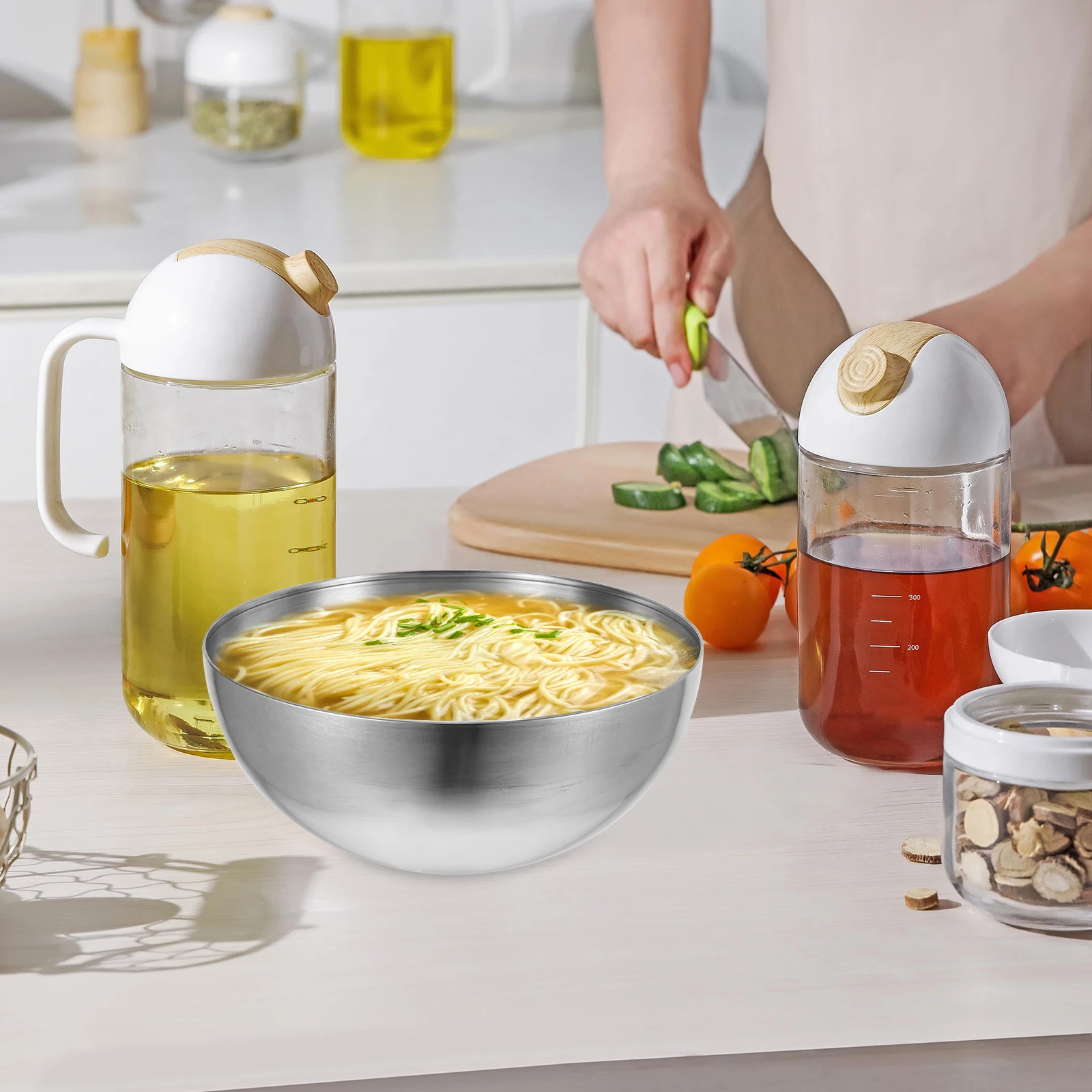 

Stylish Large Salad Korean Design Heat Resistant Stainless Steel Bowl Ramen Noodles Grilled Meat Large Capacity