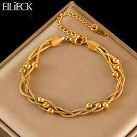 EILIECK 316L Stainless Steel Beads Wound Chain Bracelet for Women Charm Metal 18 K Plated Trendy Golden Unique Design Jewelry