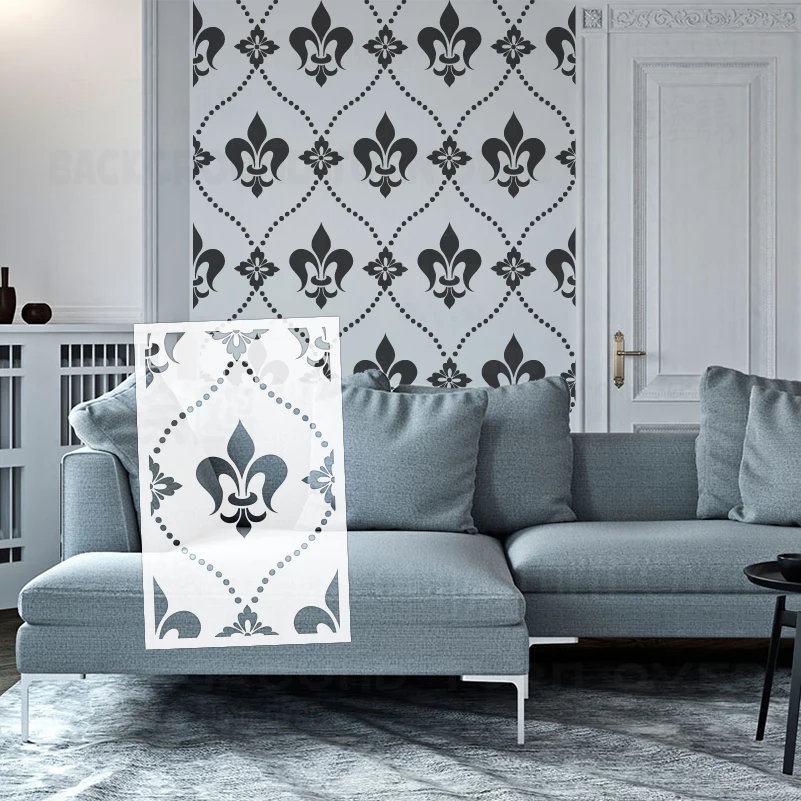 Pochoirs de peinture 40cm 70cm, grand motif Mandala, pour décoration murale de niche, style Damas, Luxe, Rétro, Vintage, Ornements Rococo Baroque S035