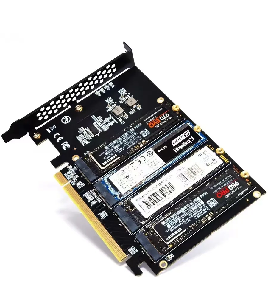 4 portas m.2 nvme ssd para pcie x16 adaptador conversor cartão suporte 2230/2242/2260/2280 host controlador placa de expansão indicador led