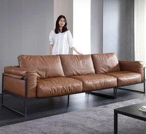 

#For Modern wrought iron sofa, small apartment, simple and luxurious leather sofa for three people&