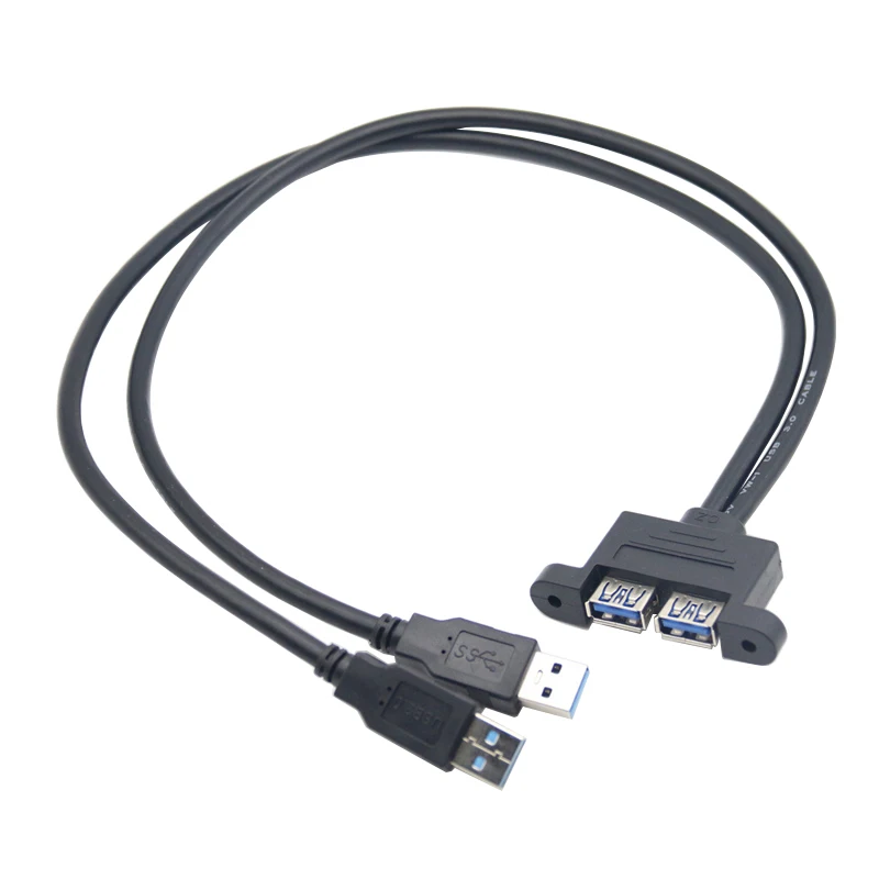 RGEEK USB3.0 Extension Cable Dual USB 3.0 Male to Female with Screw Panel Mount Shielded Dual USB Adapter Cable Lockable Panel