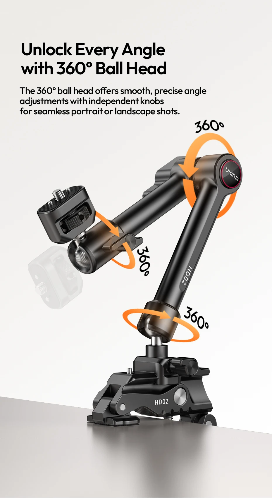 Ulanzi HD02 10-Zoll-Magic Arm Kit mit All-Direction-Kugelkopf, anpassbare Klemme für Outdoor-Kamerafotografie, Livestreaming, Vlog – Detail 6