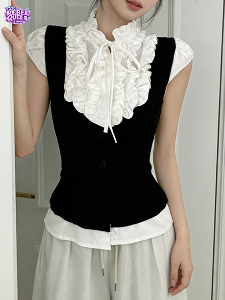 

Французские элегантные винтажные топы с рюшами и завязками на шее, футболки с коротким рукавом, женские элегантные облегающие укороченные топы, винтажные повседневные блузки