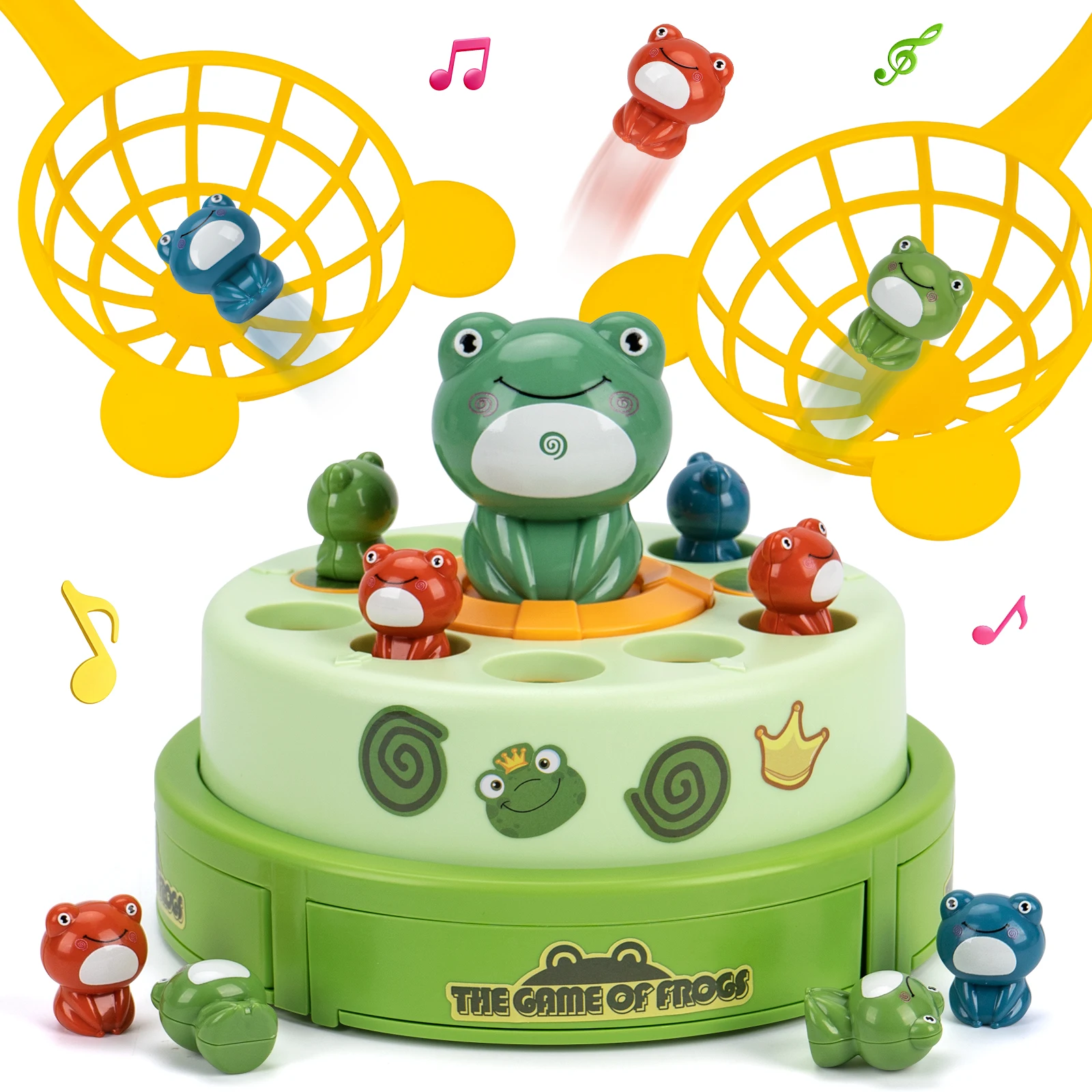 

Electric Pop-up Turntable Toy with Music Cartoon Rotating Rabbit Catcher Toys with Nets Musical Launching Rotating Game Kids Toy