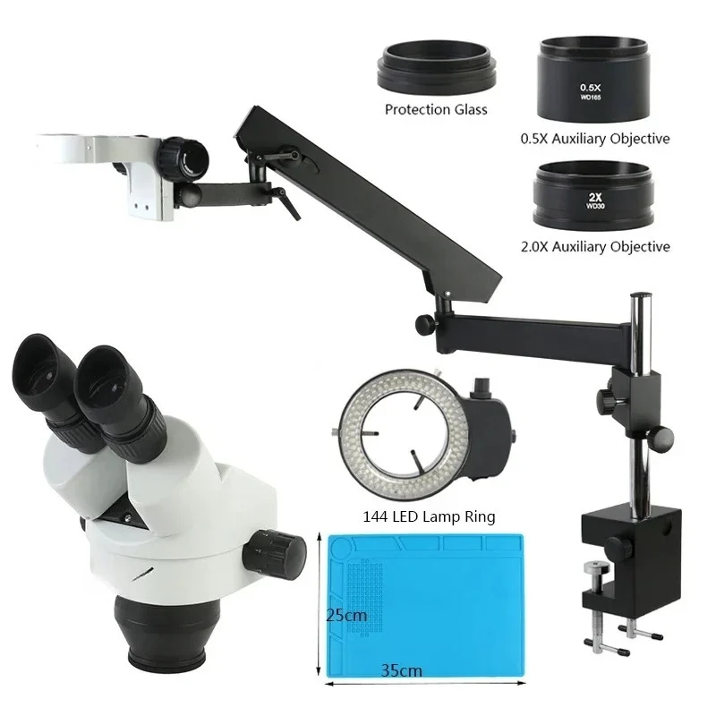 Support de pince à bras articulé, Microscope binoculaire stéréo Zoom 3,5x-90x, lentille d'objectif 0,5x1x2x pour l'identification des bijoux