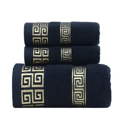 3pcs Set Black Cotton Bathroom Towels Sets 2pcs Hand Face Towel 34x74cm and 1pcs Big Bath Towels 70X140cm Washcloths Gift Towels