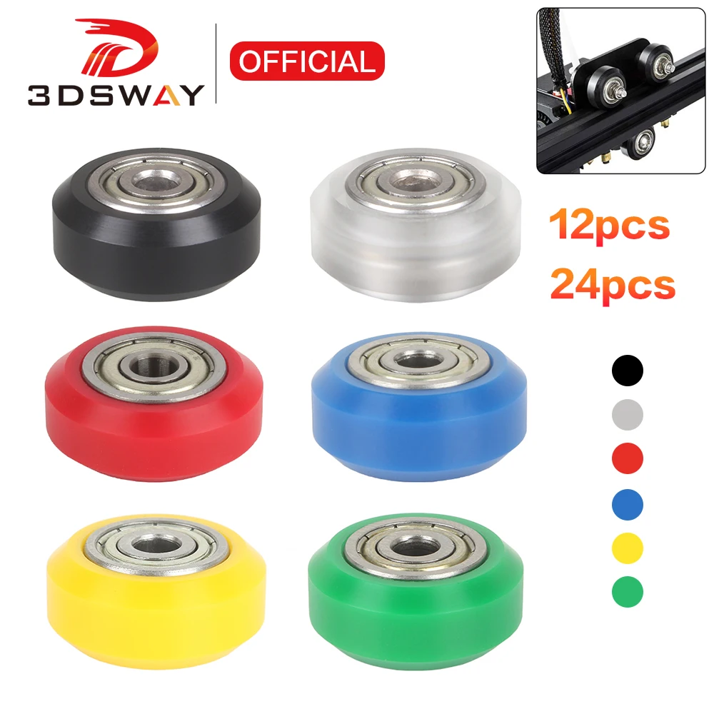 3DSWAY-POM Polia, 625ZZ Rolamento de alta velocidade, tensor plástico, grande V-Slot, engrenagem CNC, peças de impressora 3D, CR10, Ender 3, 12 pcs, 24pcs