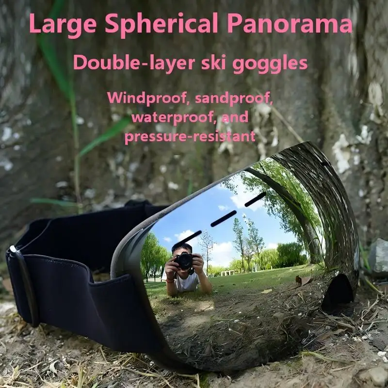Adult Ski Goggles, Cycling Large Spherical Ski Glasses, Can Fit Prescription, Double-Layer Anti-Fog Protective Goggles
