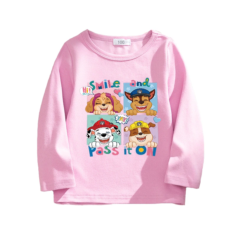 Camiseta Paw Patrols para niños pequeños, camisetas rosas Skye Everest para niñas, camisetas de manga larga con cuello redondo, ropa informal para bebés con dibujos de perros