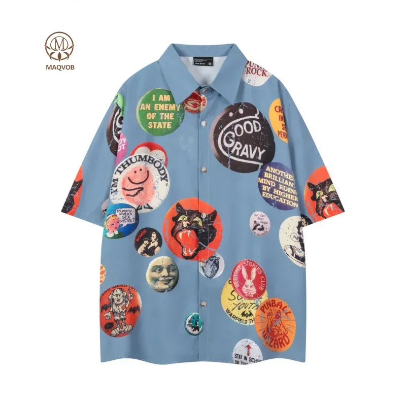 

HELLOMARCEL Top Quality Street Wear EU US Size Men Summer Beachwear Sublimation Printed Short Sleeve Shirt